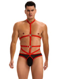 Red Men Sexy Harness Halter Bodysuit