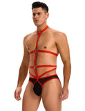 Red Men Sexy Harness Halter Bodysuit