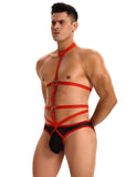 Red Men Sexy Harness Halter Bodysuit