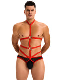 Red Men Sexy Harness Halter Bodysuit