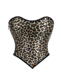 9 Pieces Plastic Bones Leopard Print Off Shoulder Palace Style Zippered Corset