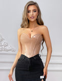 12 Pieces Plastic Bones Nude Sexy PU Leather Strapless Zippered Corset