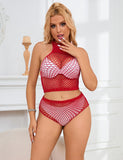 Two Piece Fishnet Rhinestone See Through Bikini Egypt Top and Shorts Set