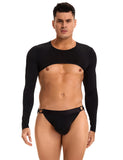 Black Ice Silk Long Sleeves Crop Top Sexy Men Lingerie Set