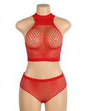 Two Piece Fishnet Rhinestone See Through Bikini Egypt Top and Shorts Set