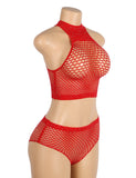 Two Piece Fishnet Rhinestone See Through Bikini Egypt Top and Shorts Set