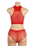 Two Piece Fishnet Rhinestone See Through Bikini Egypt Top and Shorts Set