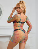 Lingerie Egypt Colorful Long Sleeve Two Piece Fishnet Bodystocking