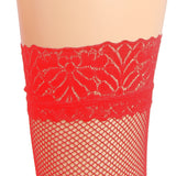 White & Black & Red  Fishnets Thigh High Stockings Silicone Lace Top Stay Up Sheer Hosiery