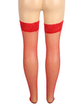 White & Black & Red  Fishnets Thigh High Stockings Silicone Lace Top Stay Up Sheer Hosiery