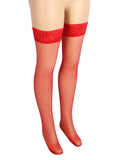 White & Black & Red  Fishnets Thigh High Stockings Silicone Lace Top Stay Up Sheer Hosiery