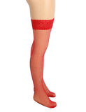 White & Black & Red  Fishnets Thigh High Stockings Silicone Lace Top Stay Up Sheer Hosiery