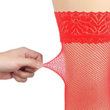 White & Black & Red  Fishnets Thigh High Stockings Silicone Lace Top Stay Up Sheer Hosiery