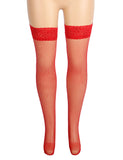 White & Black & Red  Fishnets Thigh High Stockings Silicone Lace Top Stay Up Sheer Hosiery