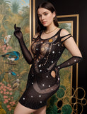 Plus Size Black Sexy Sparkle Glitter Rhinestone Fishnet Hollow Bodystocking Egypt