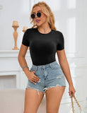 Simple Short Sleeves Open Crotch Bodysuit Lingerie Egypt