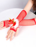 Red Sexy Bow Plush Decoration Christmas Fishnet Gloves