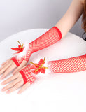 Red Sexy Bow Plush Decoration Christmas Fishnet Gloves