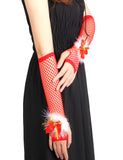 Red Sexy Bow Plush Decoration Christmas Fishnet Gloves