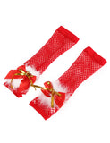 Red Sexy Bow Plush Decoration Christmas Fishnet Gloves