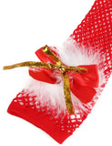 Red Sexy Bow Plush Decoration Christmas Fishnet Gloves