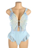 Blue Sexy Lace See Through Butterfly Bodysuit