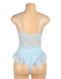 Blue Sexy Lace See Through Butterfly Bodysuit