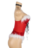 Red Christmas Sexy Plush Sequin Bodysuit