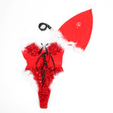 Red Christmas Sexy Plush Sequin Bodysuit