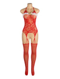 Red Sexy Egypt Bow Plush Decoration Suspender Fishnet Bodystocking