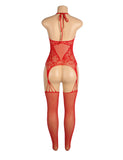 Red Sexy Egypt Bow Plush Decoration Suspender Fishnet Bodystocking