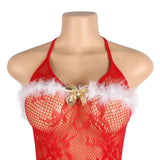 Red Sexy Egypt Bow Plush Decoration Suspender Fishnet Bodystocking