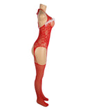 Red Sexy Egypt Bow Plush Decoration Suspender Fishnet Bodystocking