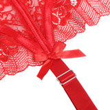 Black & Red  Sexy Lace Bow Metal Clips Garter Panty