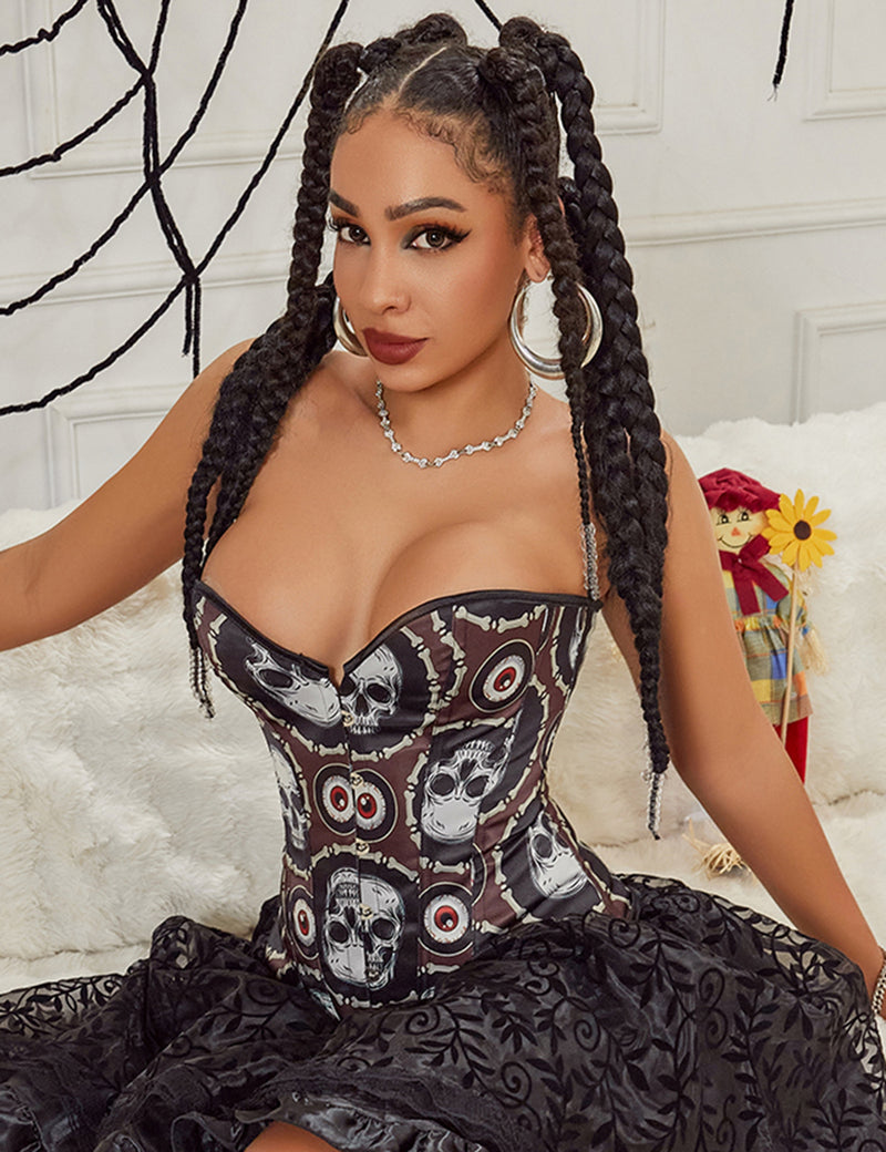 12 Pieces Plastic Bones Black Sexy Skull Print Lace Up Halloween Corset