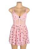 Sexy Heart Printed Lace Mesh Push Up Nightdress Egypt