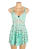 Sexy Heart Printed Lace Mesh Push Up Nightdress Egypt