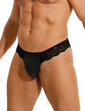 Black Sexy PU Leather Lace Men Thong Underwear