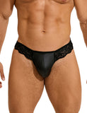 Black Sexy PU Leather Lace Men Thong Underwear