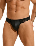 Black Sexy PU Leather Lace Men Thong Underwear