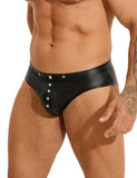 Black Sexy PU Leather Rivet Men Brief