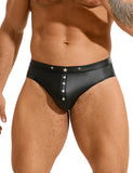 Black Sexy PU Leather Rivet Men Brief