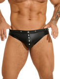 Black Sexy PU Leather Rivet Men Brief