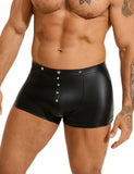 Black Sexy PU Leather Men Boxer With Rivets