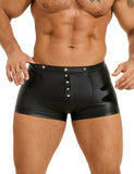 Black Sexy PU Leather Men Boxer With Rivets