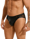 Black Sexy PU Leather Lace Men Underwear