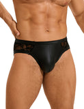 Black Sexy PU Leather Lace Men Underwear