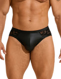 Black Sexy PU Leather Lace Men Underwear