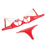 Red Sexy Egypt Mesh Heart Chain Bra Set