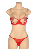 Red Sexy Mesh Heart Chain Bra Set Egypt